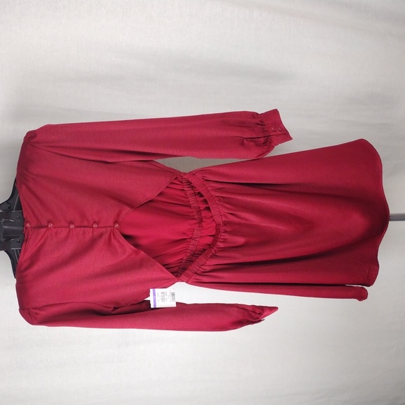 LOST + WANDER Emerald Eyes Long Sleeve Mini Dress Burgundy Size Small 2 - 4 NWT - Picture 8 of 12